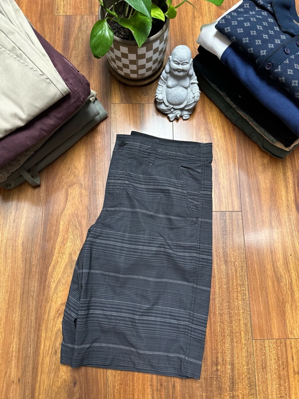 Mossimo Supply Co. Black and Gray Striped Hybrid Shorts